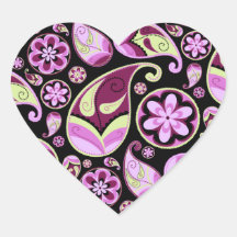 Purple and Yellow Paisley Heart Sticker