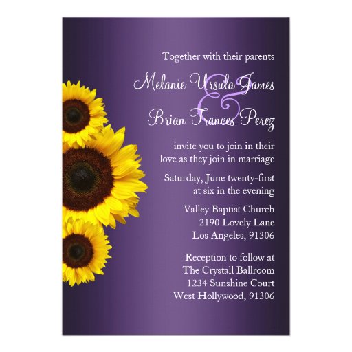 Purple and Yellow Sunflower Wedding Invitation (front side)