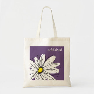 Purple and Yellow Whimsical Daisy Custom Text Canvas Bags