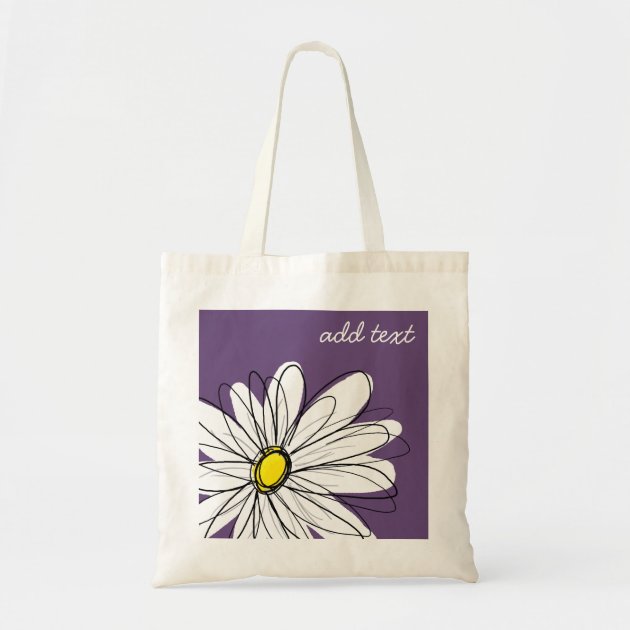 Purple and Yellow Whimsical Daisy Custom Text Budget Tote Bag