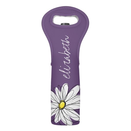 Purple and Yellow Whimsical Daisy Custom Text Wine Bags Purple and Yellow Whimsical Daisy Custom Text Wine Bags