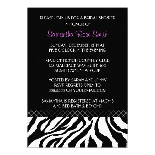 Purple and Zebra Bridal Shower Corset Invitation
