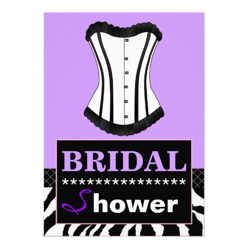 Purple and Zebra Bridal Shower Corset Invitation