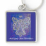 Purple Angel Silver Wings Keychain Customized Text