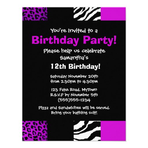 Purple Animal Print Party Invitation