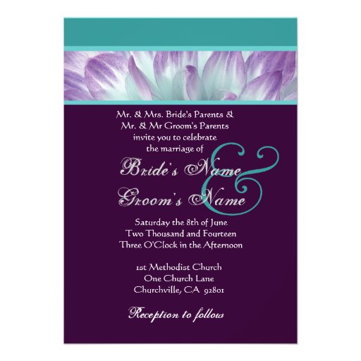 Purple Aqua Blue Dahlia Petals Wedding Recycled Personalized Announcements