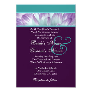 Purple Aqua Blue Dahlia Petals Wedding Recycled 5x7 Paper Invitation Card