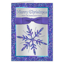 Purple Aqua Silver Snowflake Photo Christmas Card