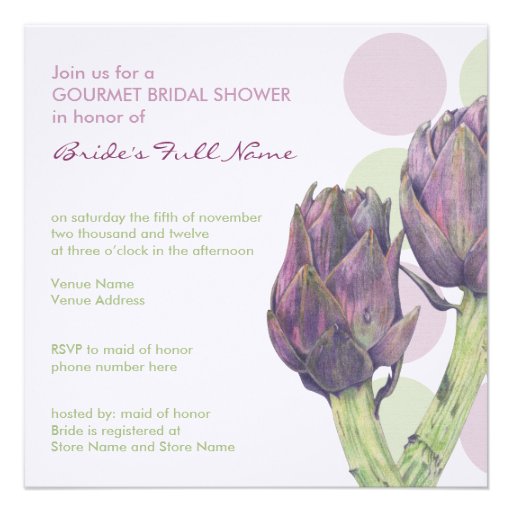 Purple Artichokes dots Bridal Shower Invitation