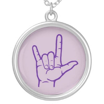 Cool necklace that is perfect for all those who love sign language and saying I Love You. Featuring an I Love You in Sign Language hand. Fully customizable.