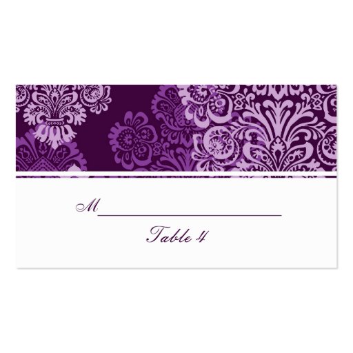 Purple Aubergine Damask Wedding Place Cards Business Card Template (back side)