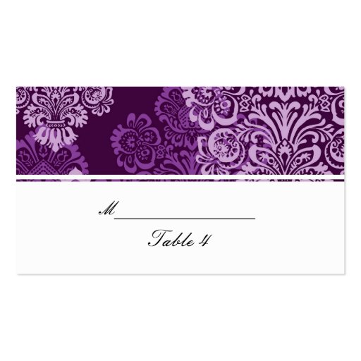 Purple Aubergine Damask Wedding Place Cards Business Card Template (front side)