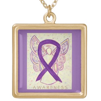 Purple Awareness Ribbon Angel Jewelry Necklace