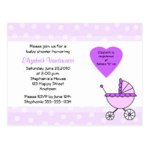 Purple Baby Shower Invitation Carriage Postcard