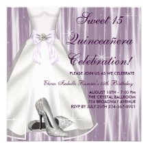 Purple Ball Gown High Heel Shoes Quinceanera Personalized Invitation