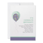 Purple Balloon Modern Kid's Birthday Party Custom Invitation