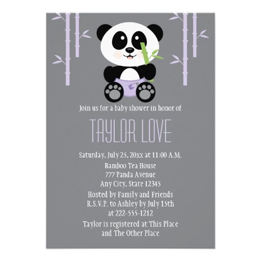 Purple Bamboo Panda in Diapers Baby Shower Custom Invitation