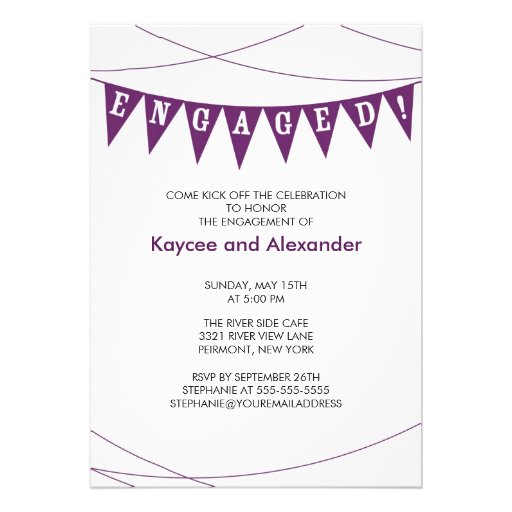 Purple Banner Engagement Invitations (front side)