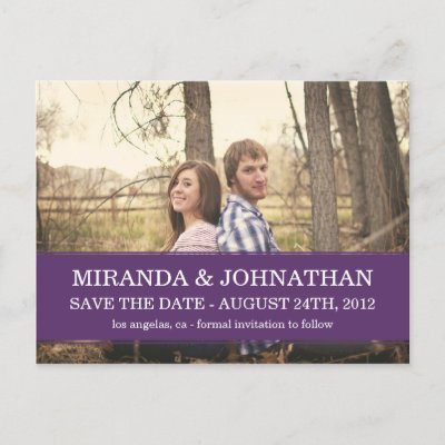 Purple Banner Photo Save The Date Post Cards