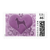 Purple Basenji Valentine Stamp