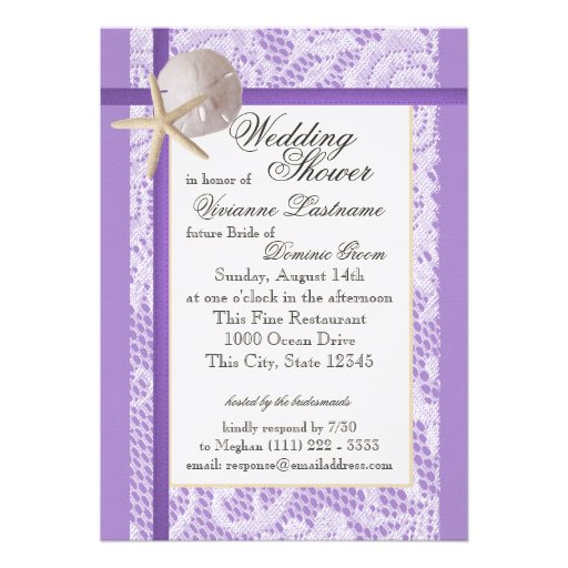 Purple Beach Bridal Shower Custom Invites