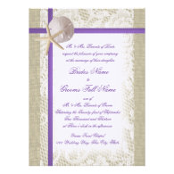 Purple Beach Burlap and Vintage Lace Wedding Custom Announcements