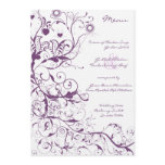 Purple  Birds and Swirls Wedding Menu Invitation