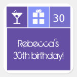 Purple Birthday Icon Grid Square Stickers