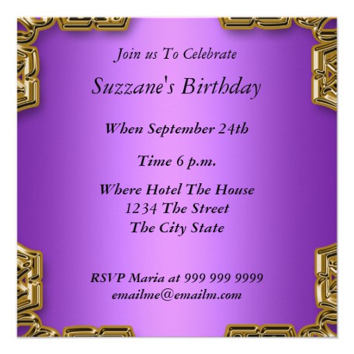 Purple Birthday Party Glamour Hot Invitation