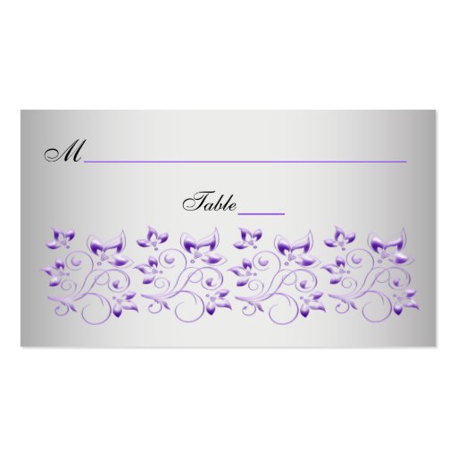 Purple, Black, and Silver Floral Place Cards Business Card Template (front side)