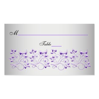 Purple, Black, and Silver Floral Place Cards Business Card Template