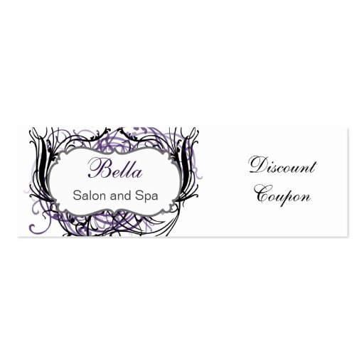 purple,black and white Chic discount coupon Business Card Template (front side)