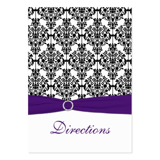 Purple, Black and White Damask Enclosure Card Business Card Template (front side)