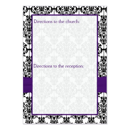 Purple, Black and White Damask Enclosure Card Business Card Template (back side)