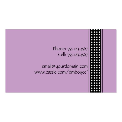 Purple Black and White Polka Dots Business Card (back side)