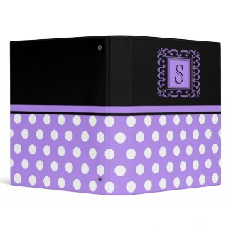 Purple, Black and White Polka Dots Monogram Binder binder