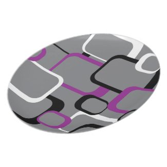 Purple, Black and White Retro Square Plate