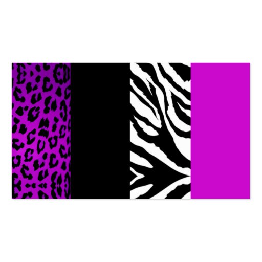 Purple & Black Animal Print Zebra and Leopard Business Cards (back side)