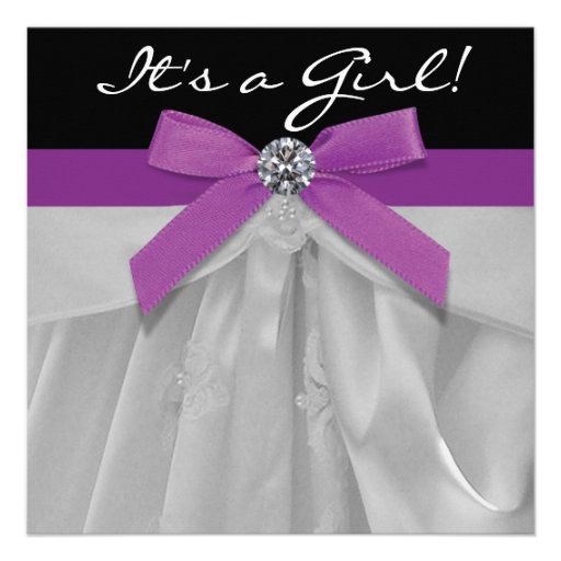 Purple Black Baby Girl Shower Invitations