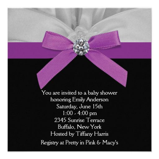 Purple Black Baby Girl Shower Invitations
