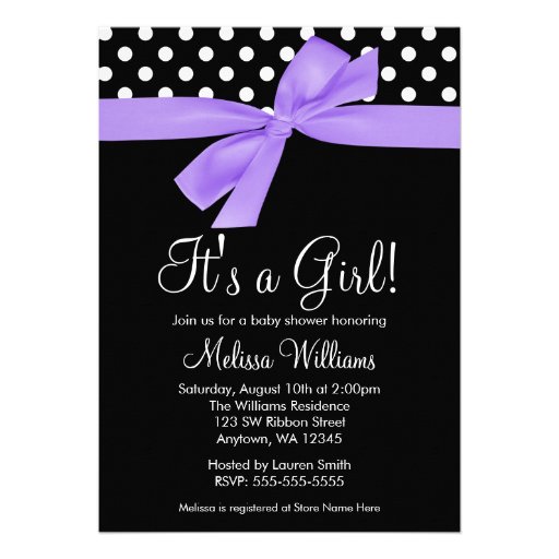 Purple Black Bow Polka Dot Baby Shower Invitations