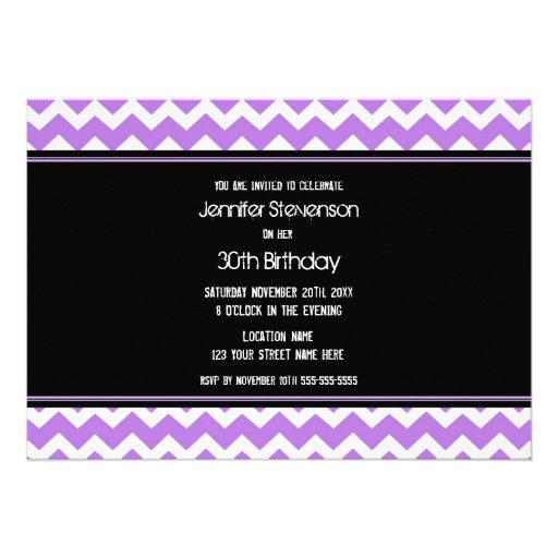 Purple Black Chevron 30th Birthday Party Invites