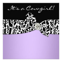 Purple Black Cow Print Cowgirl Baby Shower Custom Invites