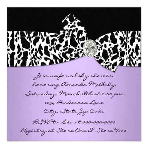 Purple Black Cow Print Cowgirl Baby Shower Custom Invites