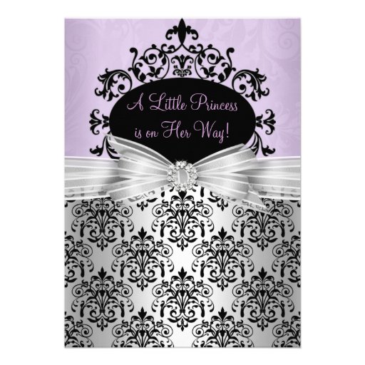 Purple & Black Damask Baby Shower Invitation