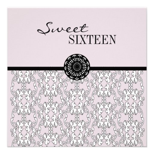 Purple & Black Damask Baroque Sweet 16 Party Announcement