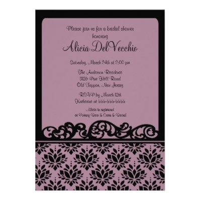 Purple & Black Damask Bridal Shower Invitation