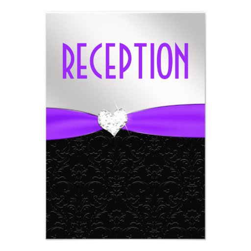 Purple Black Damask Diamond Reception Card Custom Announcements