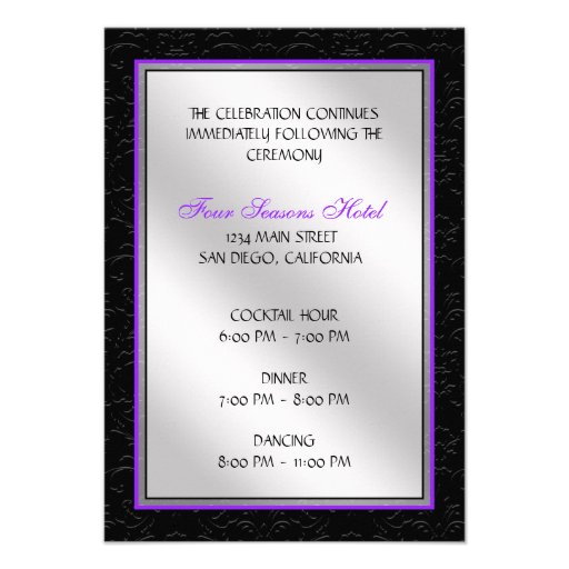 Purple Black Damask Diamond Reception Card Custom Announcements