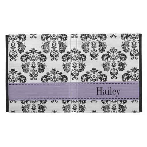Purple Black Damask iPad Folio Case Cover